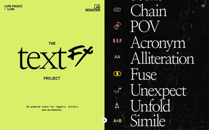 TextFX website preview