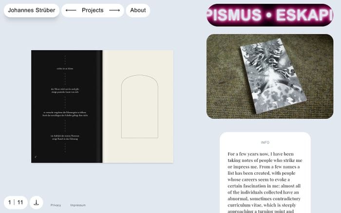 Johannes Strüber | Eskapismus: Beobachtungen und ein Versuch der Annäherung website preview