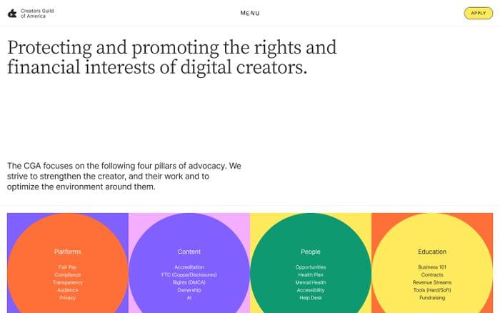 Creators Guild of America website preview