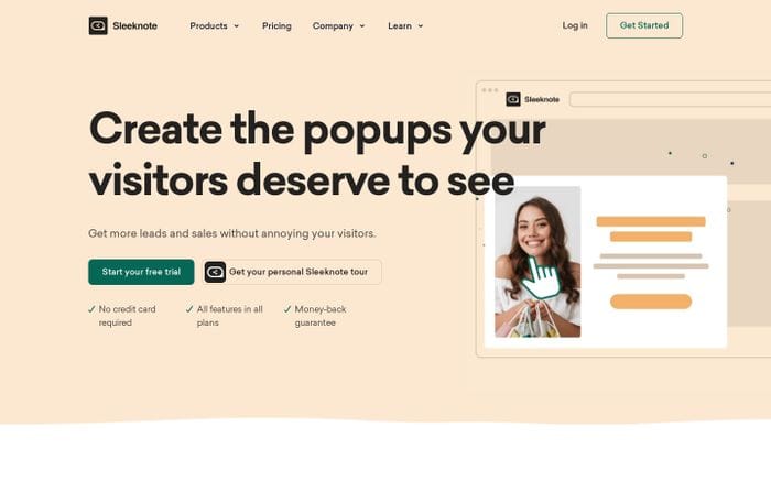 Sleeknote website preview