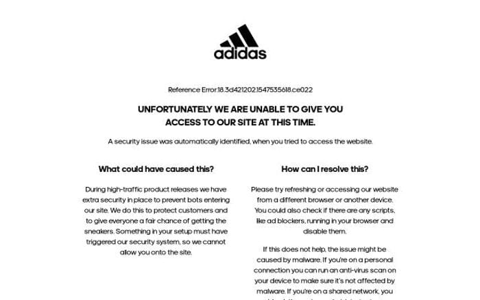 Adidas website preview