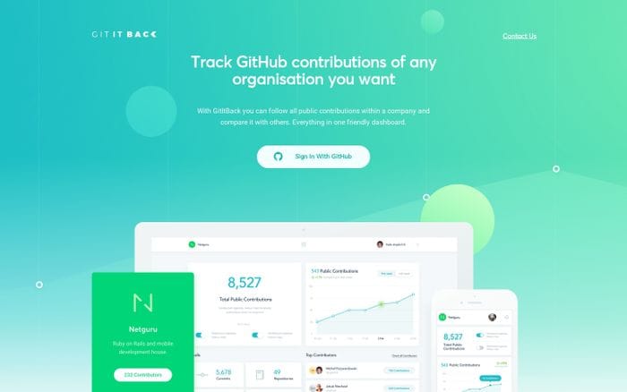 GitItBack - Track GitHub Contributions of Any Organisation You Want website preview