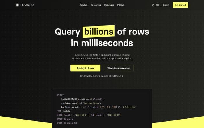 ClickHouse website preview