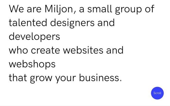 Miljon website preview