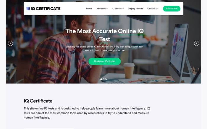 IQ Certificate - Test Your IQ! website preview