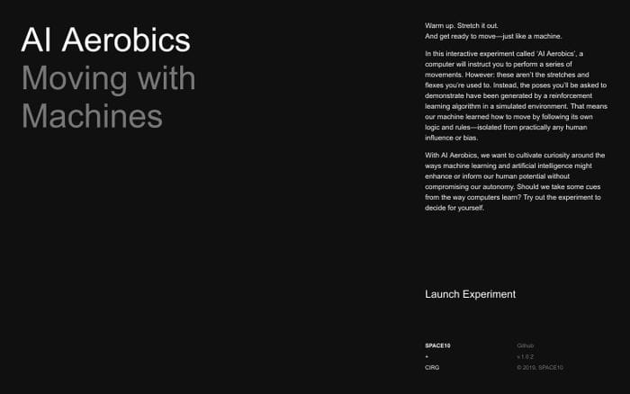 AI Aerobics by Space10 website preview
