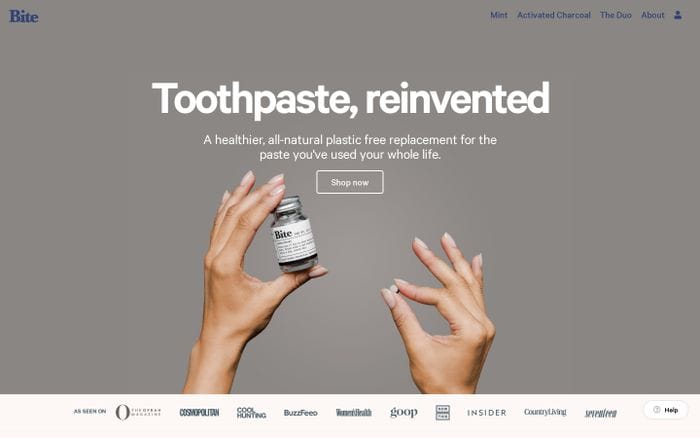 Bite - Toothpaste Bits website preview
