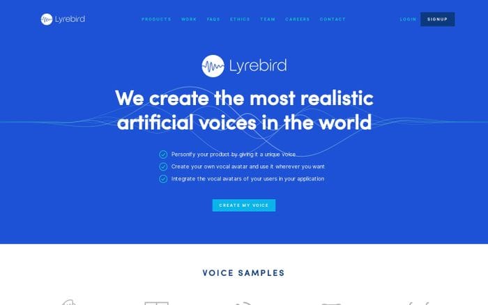 Lyrebird • Ultra-Realistic Voice Cloning and Text-to-Speech website preview