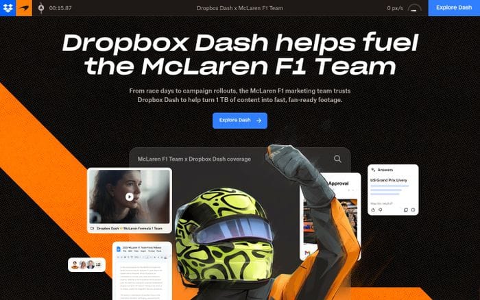 Dropbox Dash x McLaren website preview
