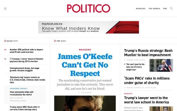 Politico website preview