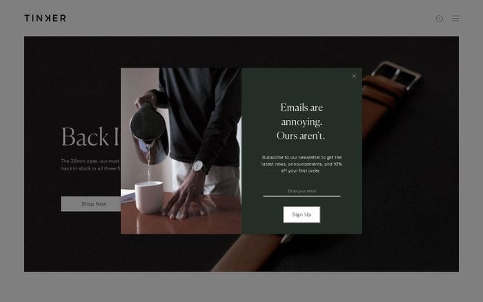 Tinker Watches website preview