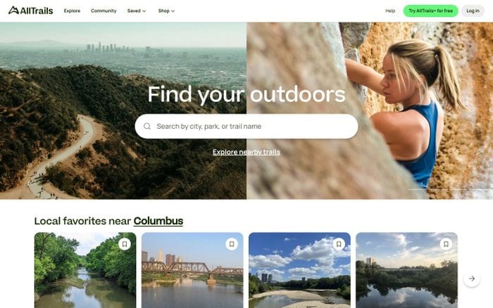 AllTrails website preview