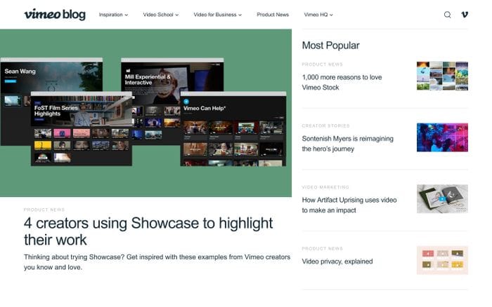 The Vimeo Blog website preview