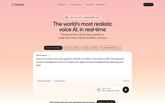 Hume AI website preview