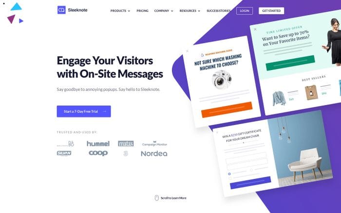 Sleeknote | Engage Your Visitors with On-Site Messages website preview