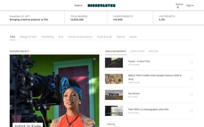Kickstarter website preview
