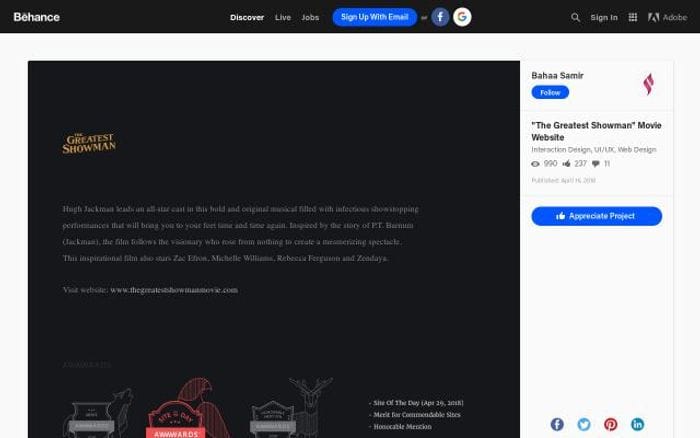 Behance website preview