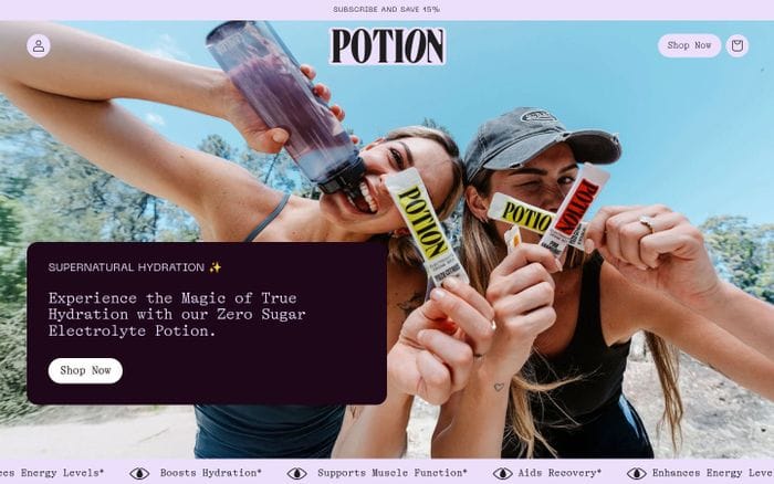 Potion Hydration website preview