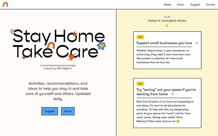 Stay Home, Take Care website preview