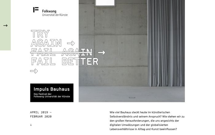 Impuls Bauhaus - Das Festival der Folkwang Universität der Künste | Home website preview