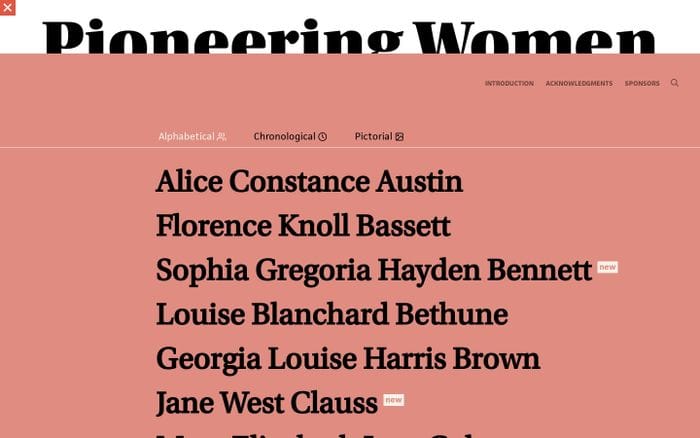 Pioneering Women of American Architecture website preview