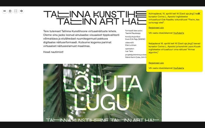 Tallinna Kunstihoone virtuaalnäitus website preview