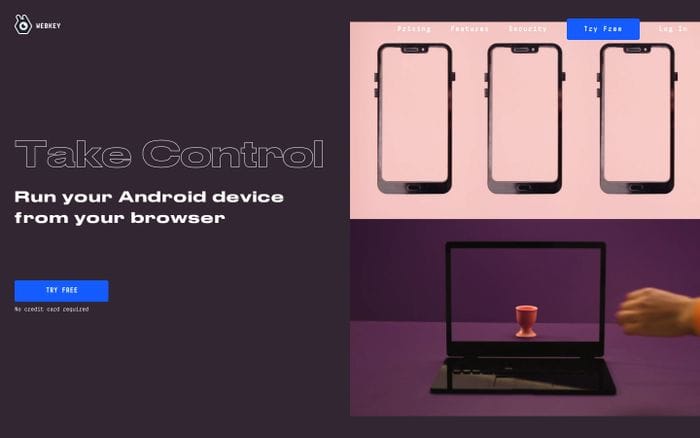 Webkey - Android remote device management website preview