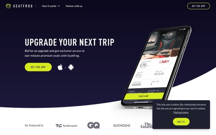 Seatfrog — Upgrade Your Next Trip website preview