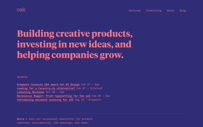 Oak website preview