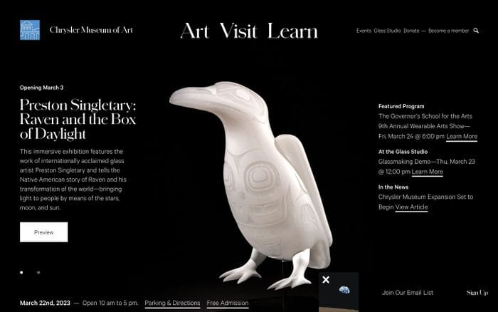 The Chrysler Museum of Art website preview