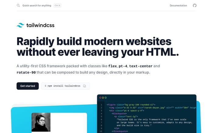 Tailwind CSS website preview