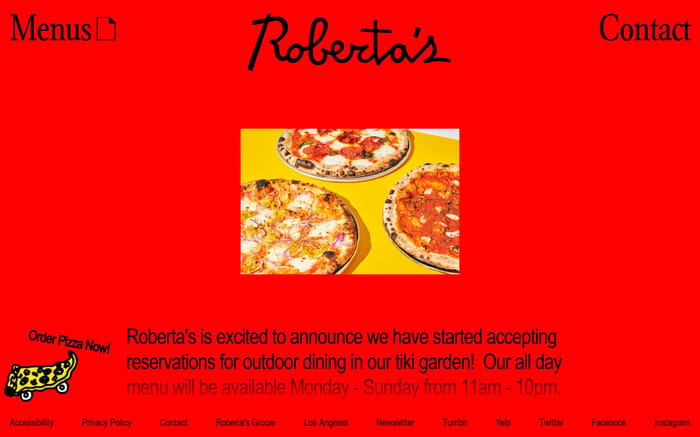 Roberta's Pizza website preview
