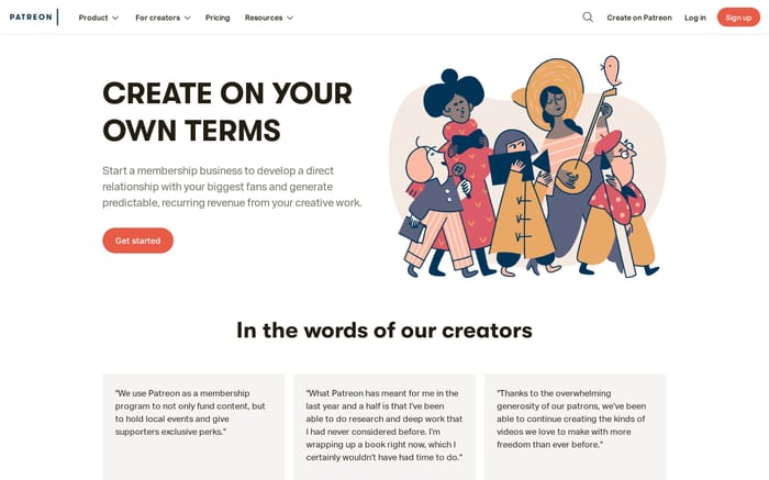 Patreon website preview