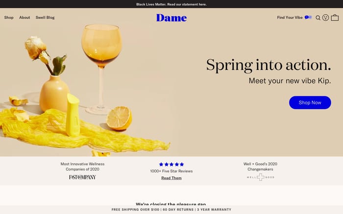 Dame website preview