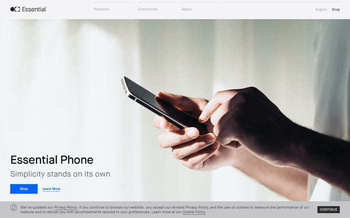 Essential Phone website preview