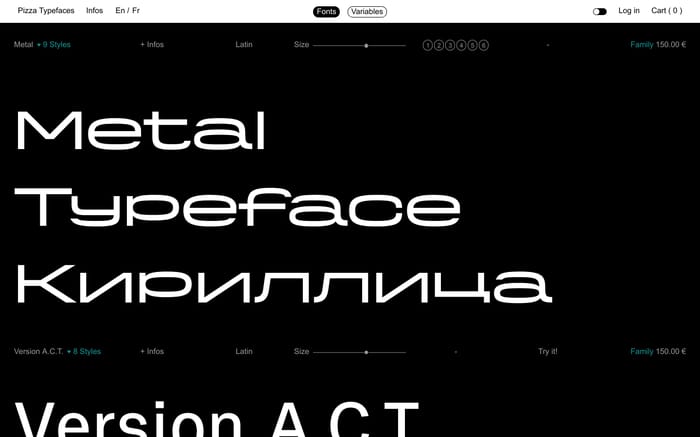 Pizza Typefaces website preview