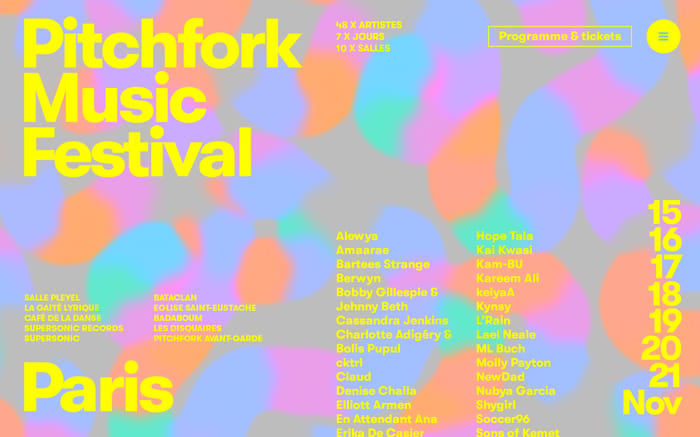 Pitchfork Music Festival Paris website preview