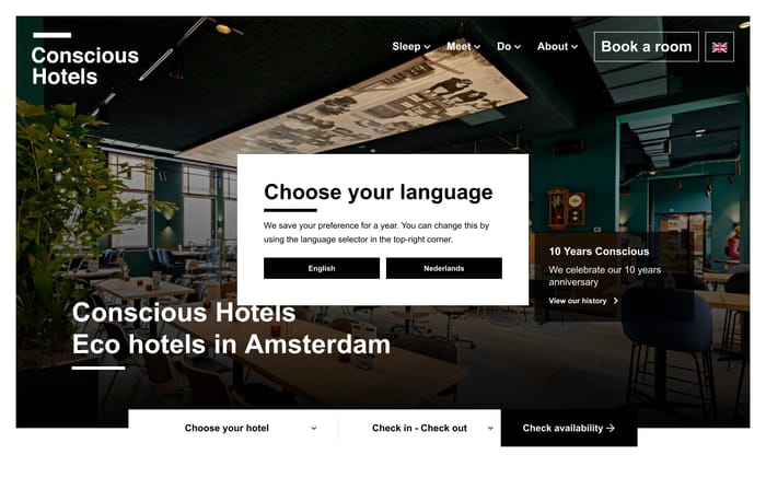 Eco hotels in Amsterdam - Conscious Hotels website preview