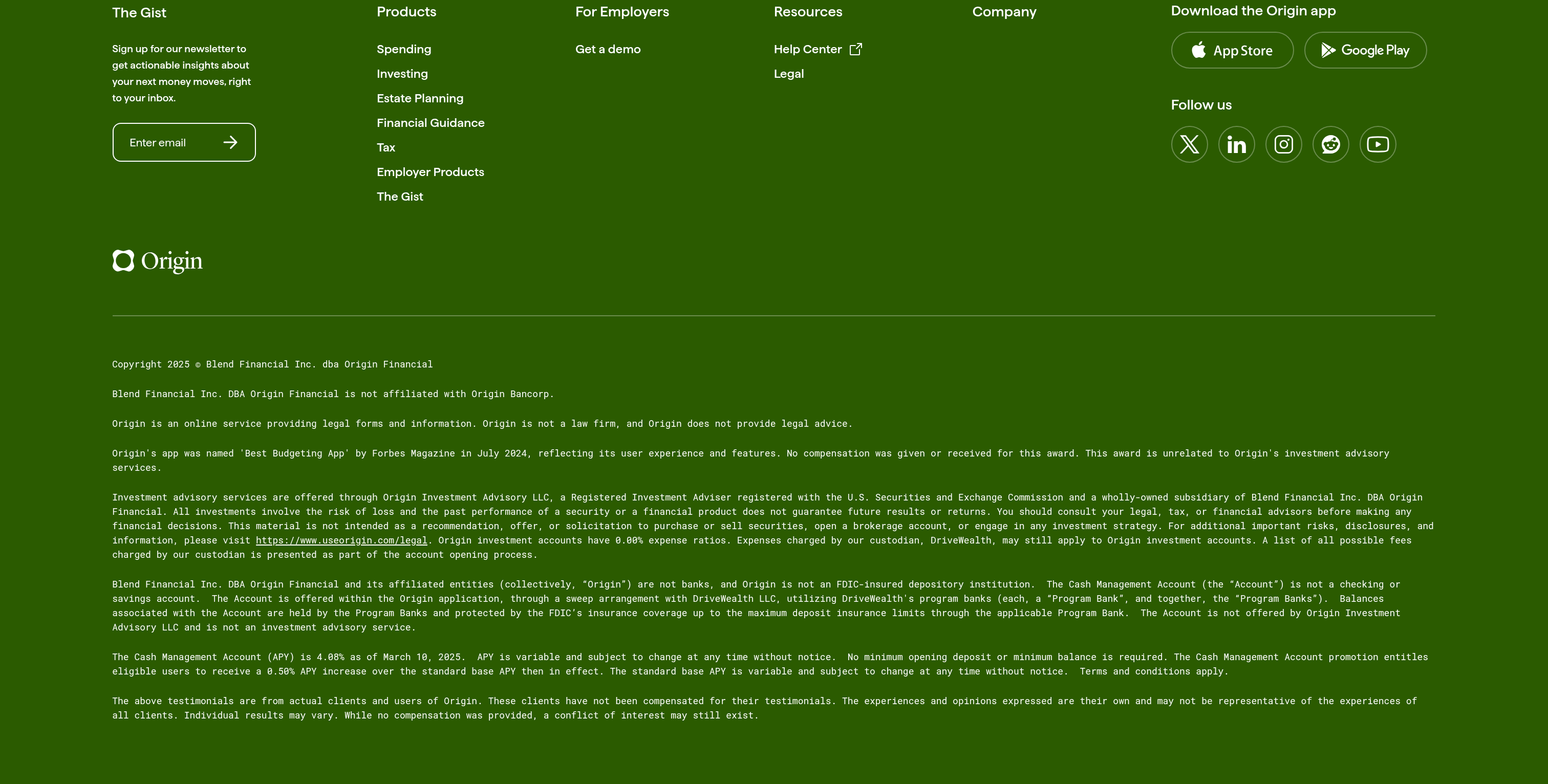 Origin Footer design