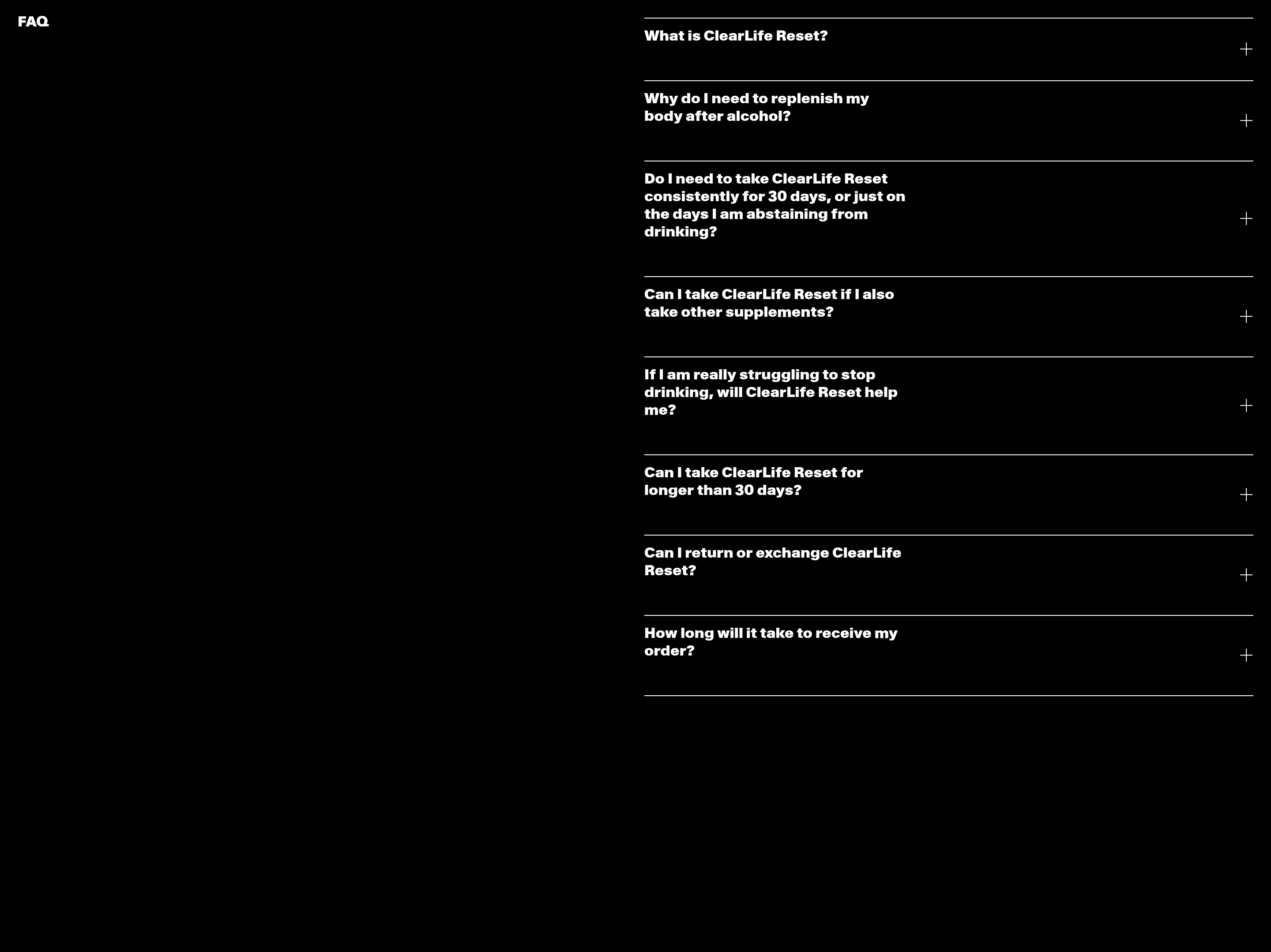 Clearlife Reset FAQ design