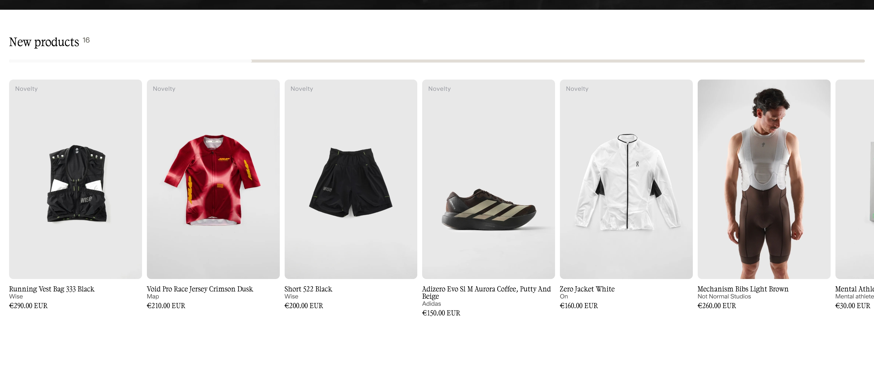Apt Curation new products strip: New products 16 heading and horizontal sportswear cards with prices