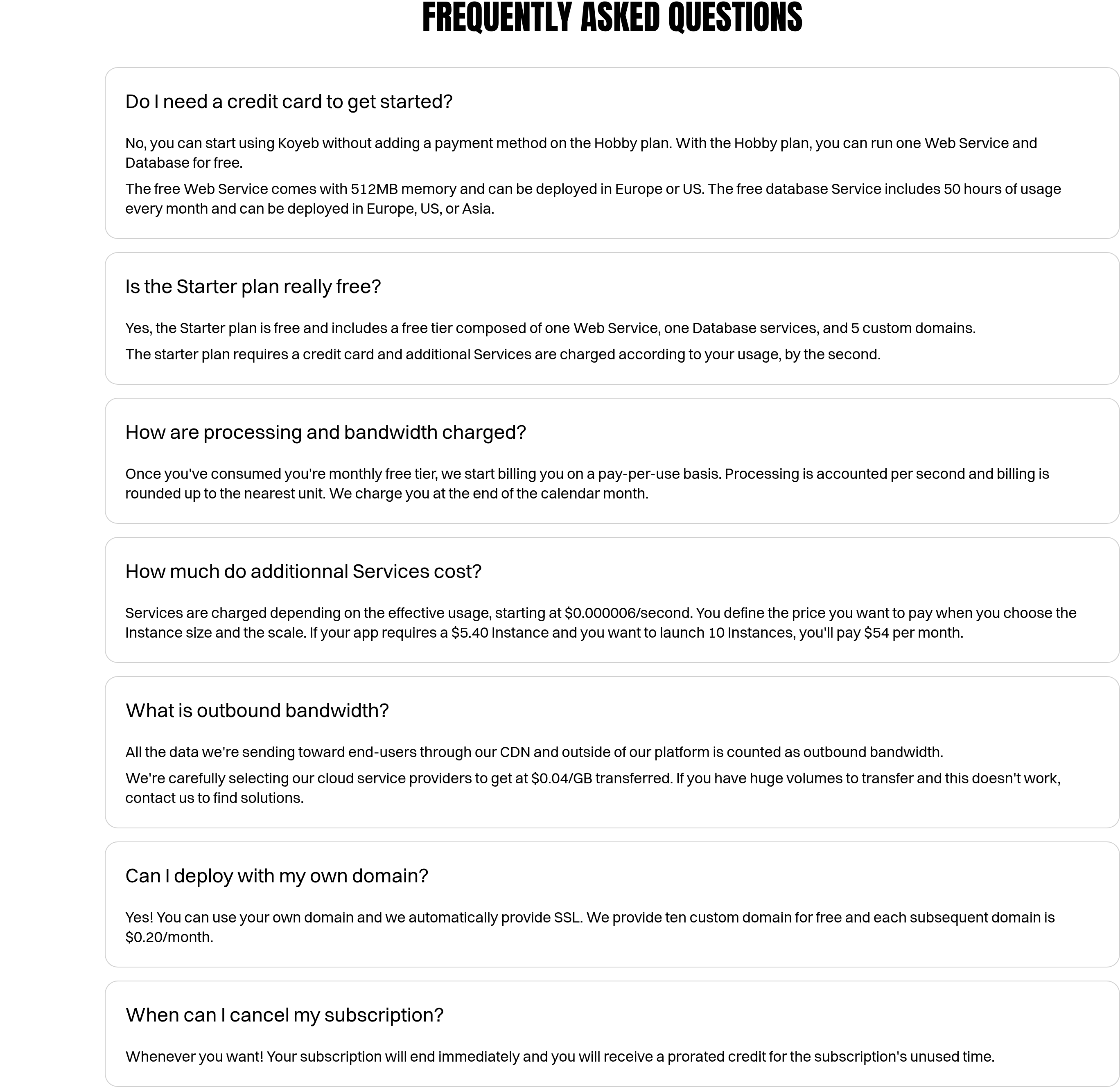 Koyeb FAQ design