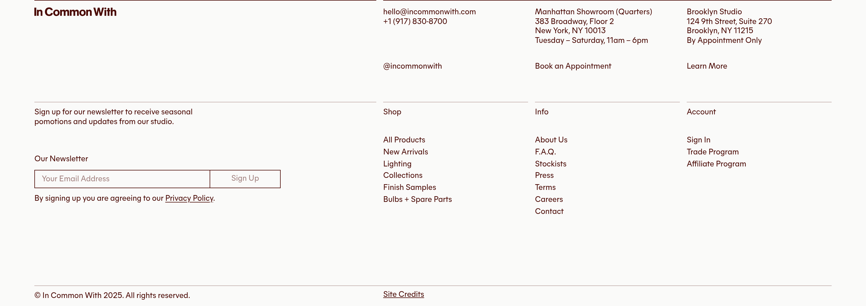 In Common With Footer design