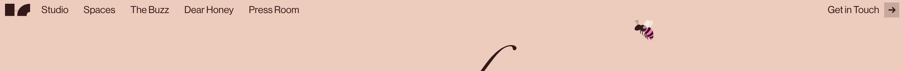 House of Honey navigation bar with logo, text links, Get in Touch, and a bee on a blush background