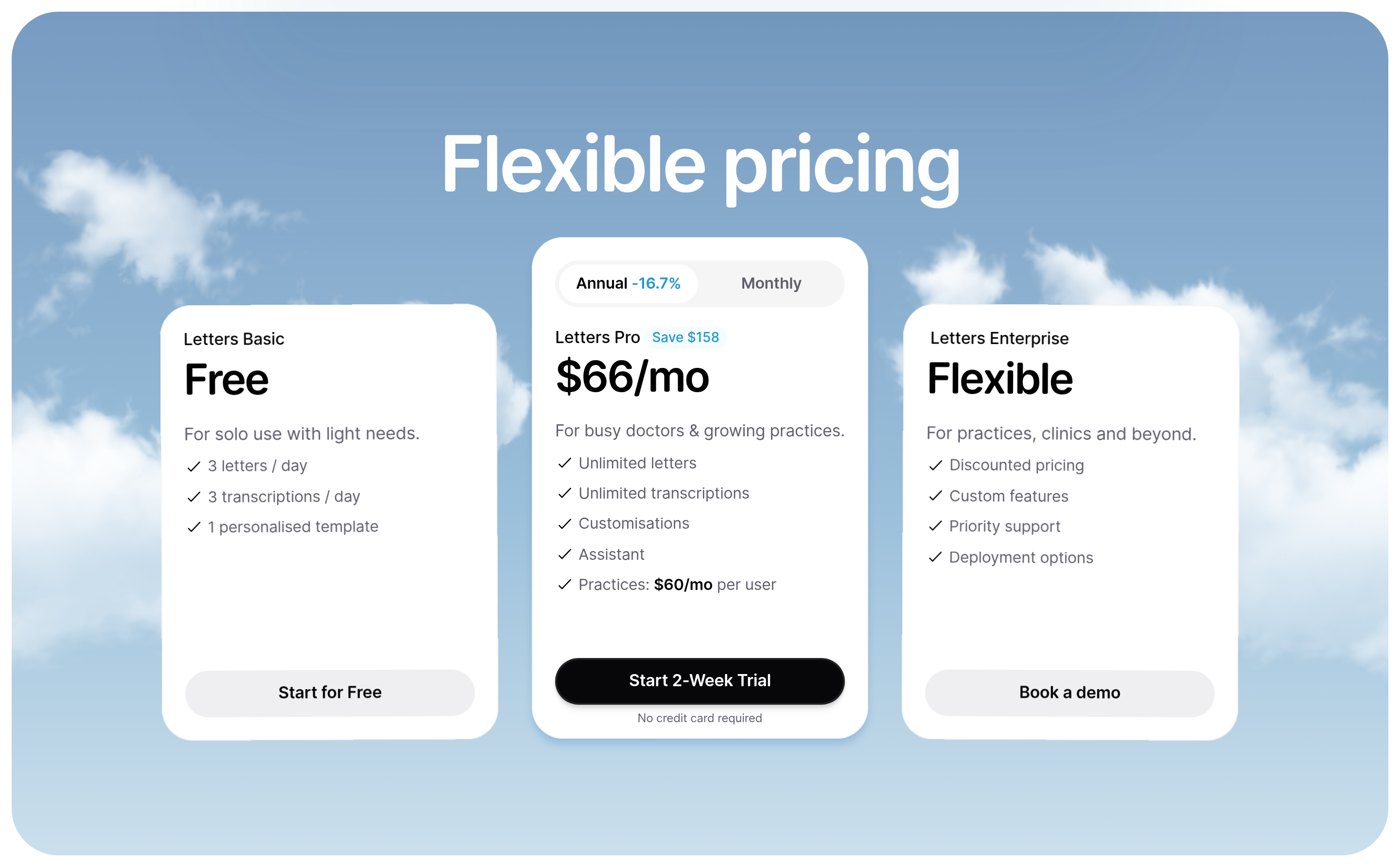 Letters Pricing design