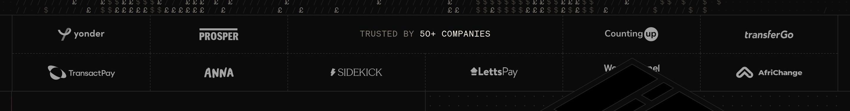 Griffin trusted companies section: dark grid of logos around the line TRUSTED BY 50+ COMPANIES