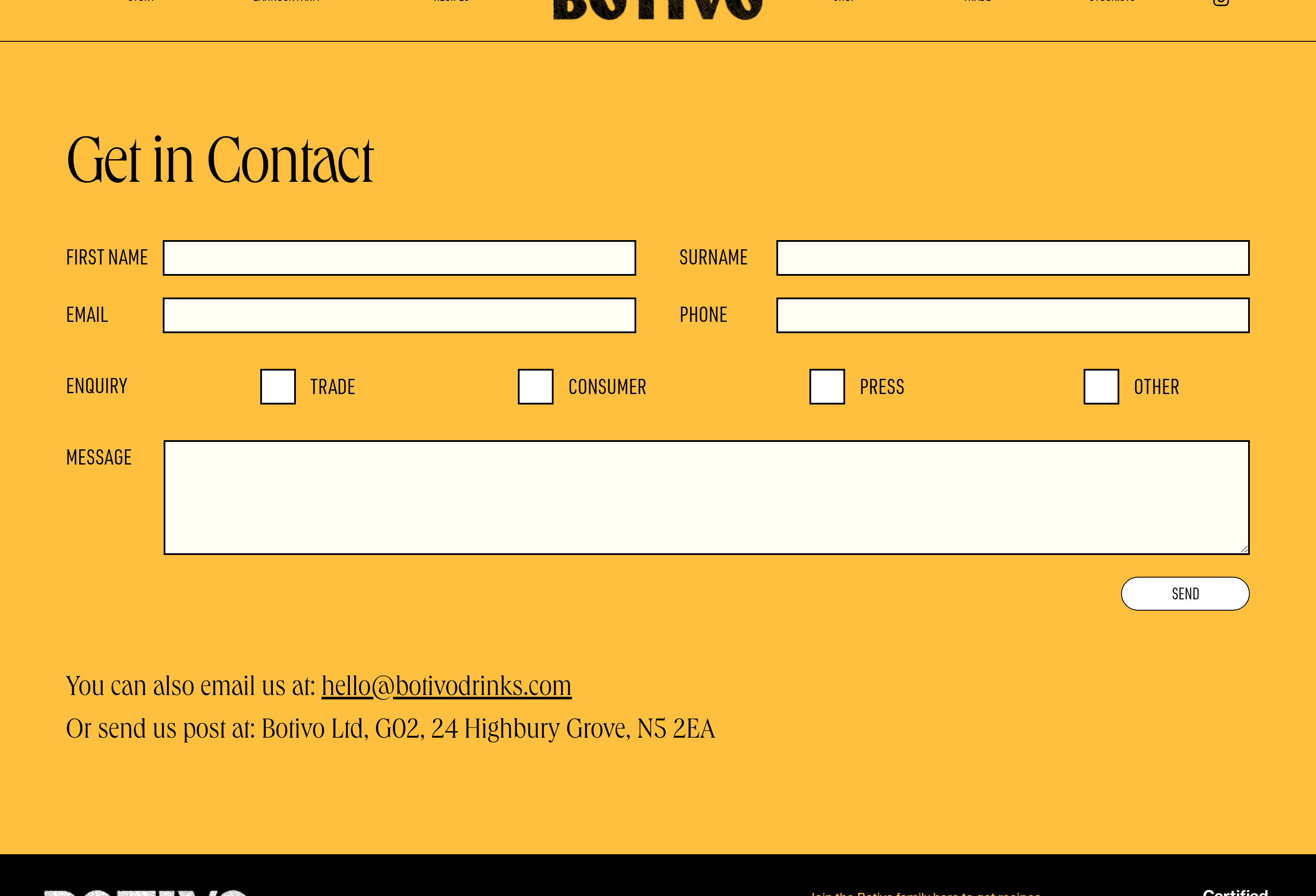 Botivo Drinks Contact design