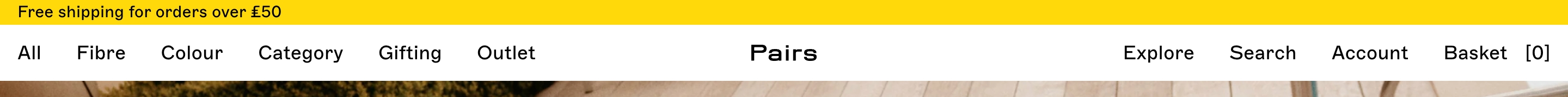 Pairs Socks header: yellow free-shipping banner above a white bar with centered Pairs logo and nav links