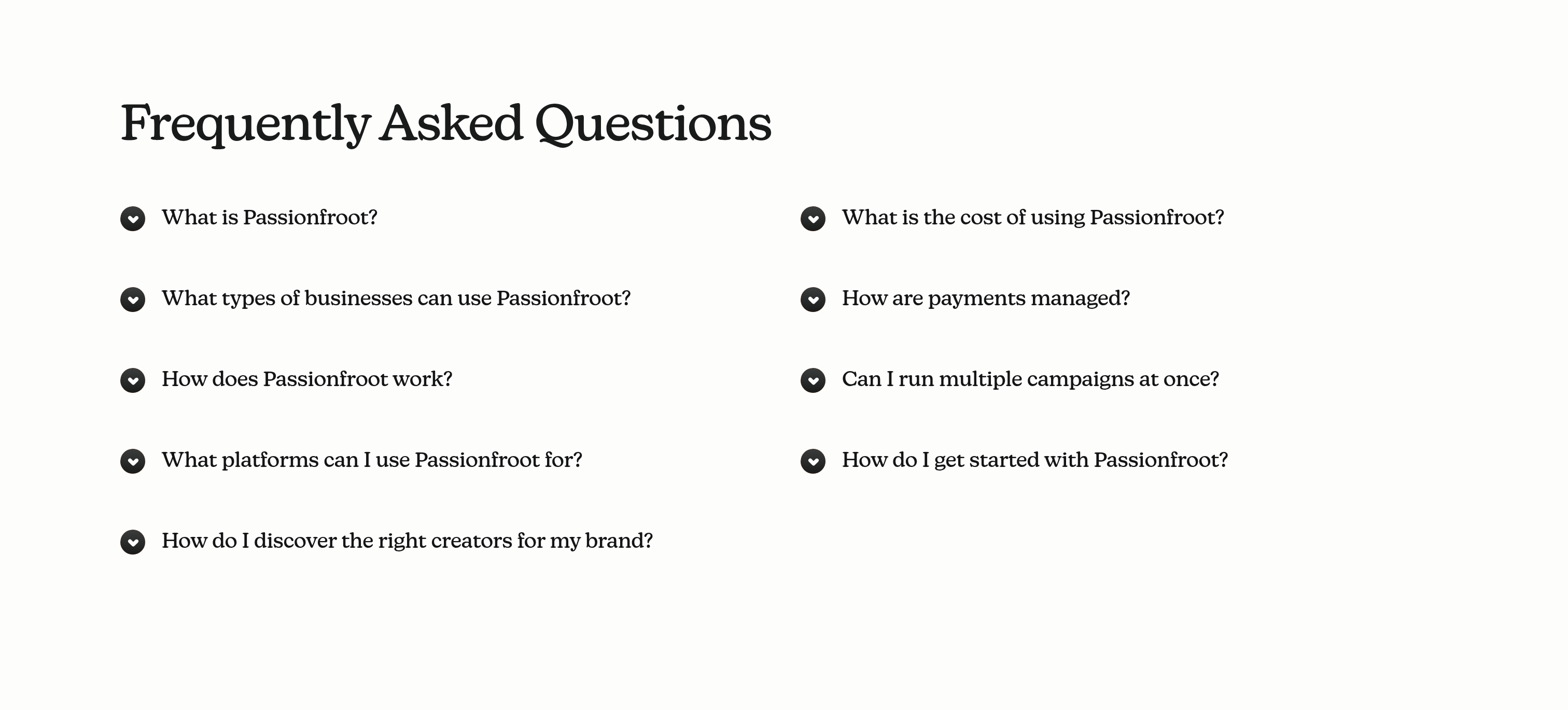 Passionfroot FAQ design