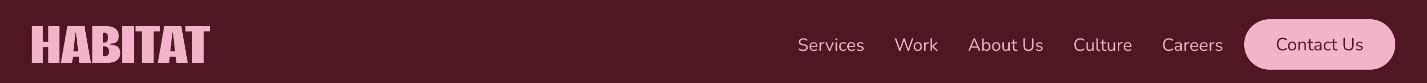 Agency Habitat navigation bar with HABITAT wordmark, five menu links, and a Contact Us pill on maroon.